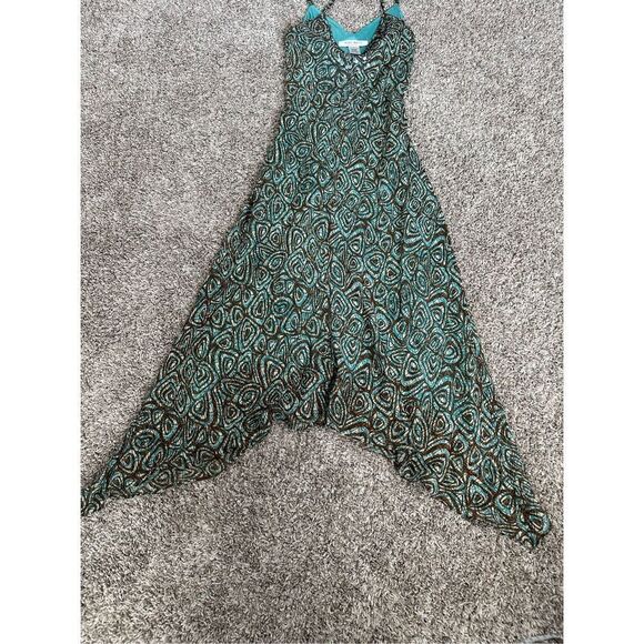 Vintage Y2K Nine West Silk Slip Dress 4 Midi Sleeveless Teal Brown Sequin Fairy - Picture 6 of 9